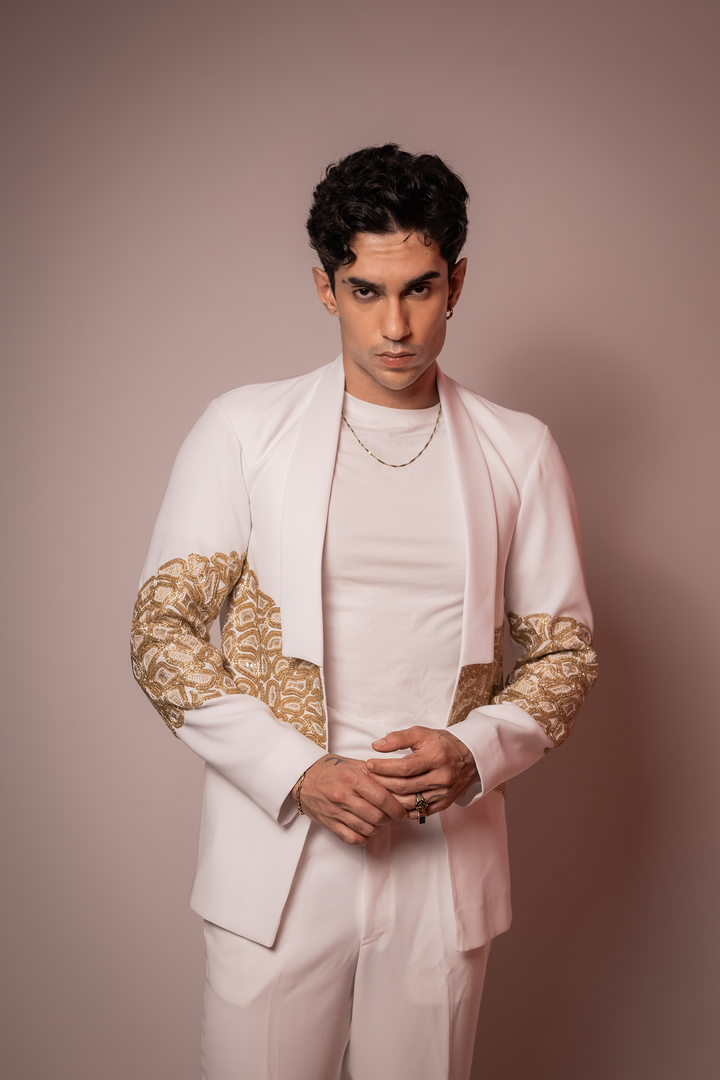 Ivory Loom — White Hand Embroidered Armani Fabric Shacket