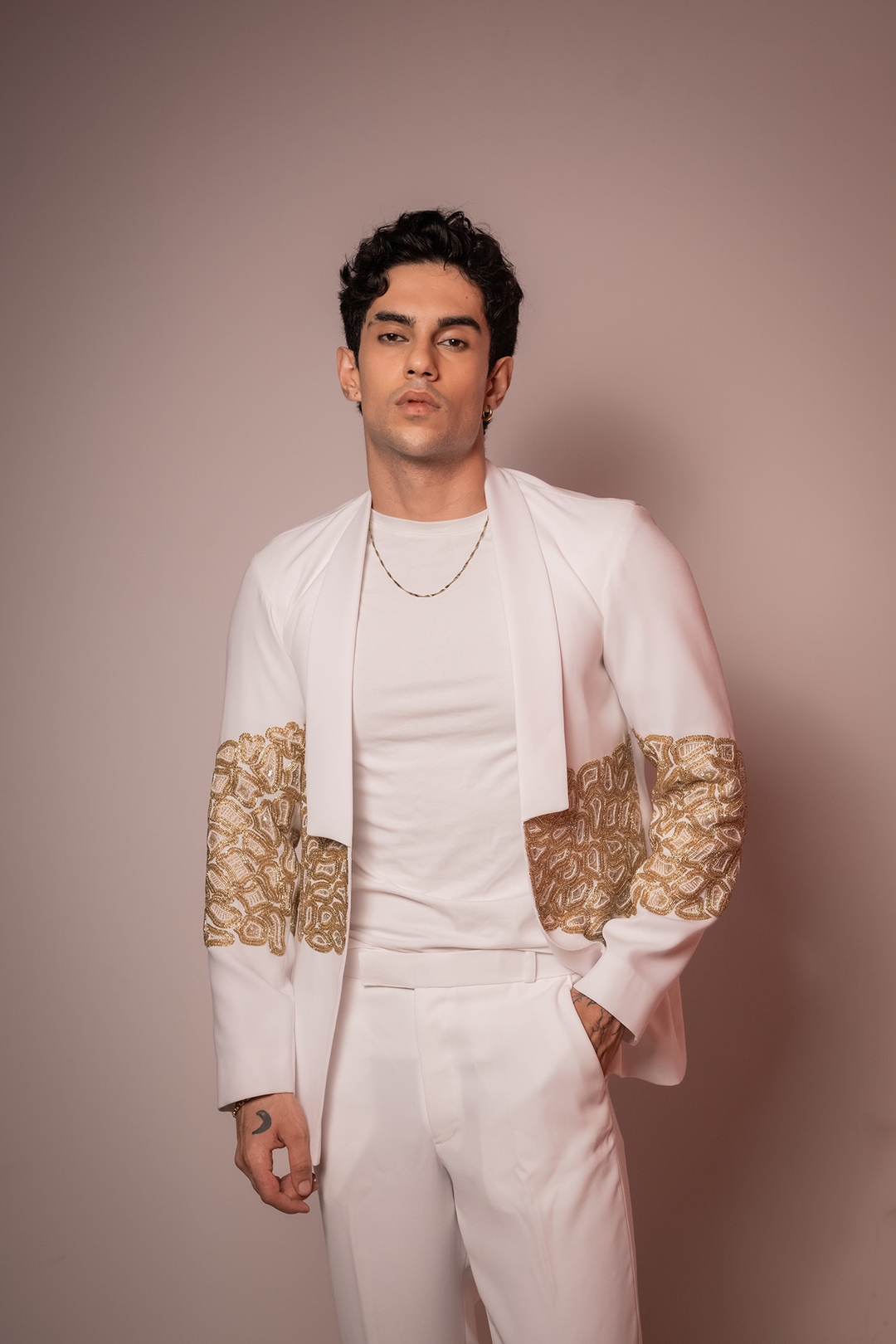 Ivory Loom — White Hand Embroidered Armani Fabric Shacket
