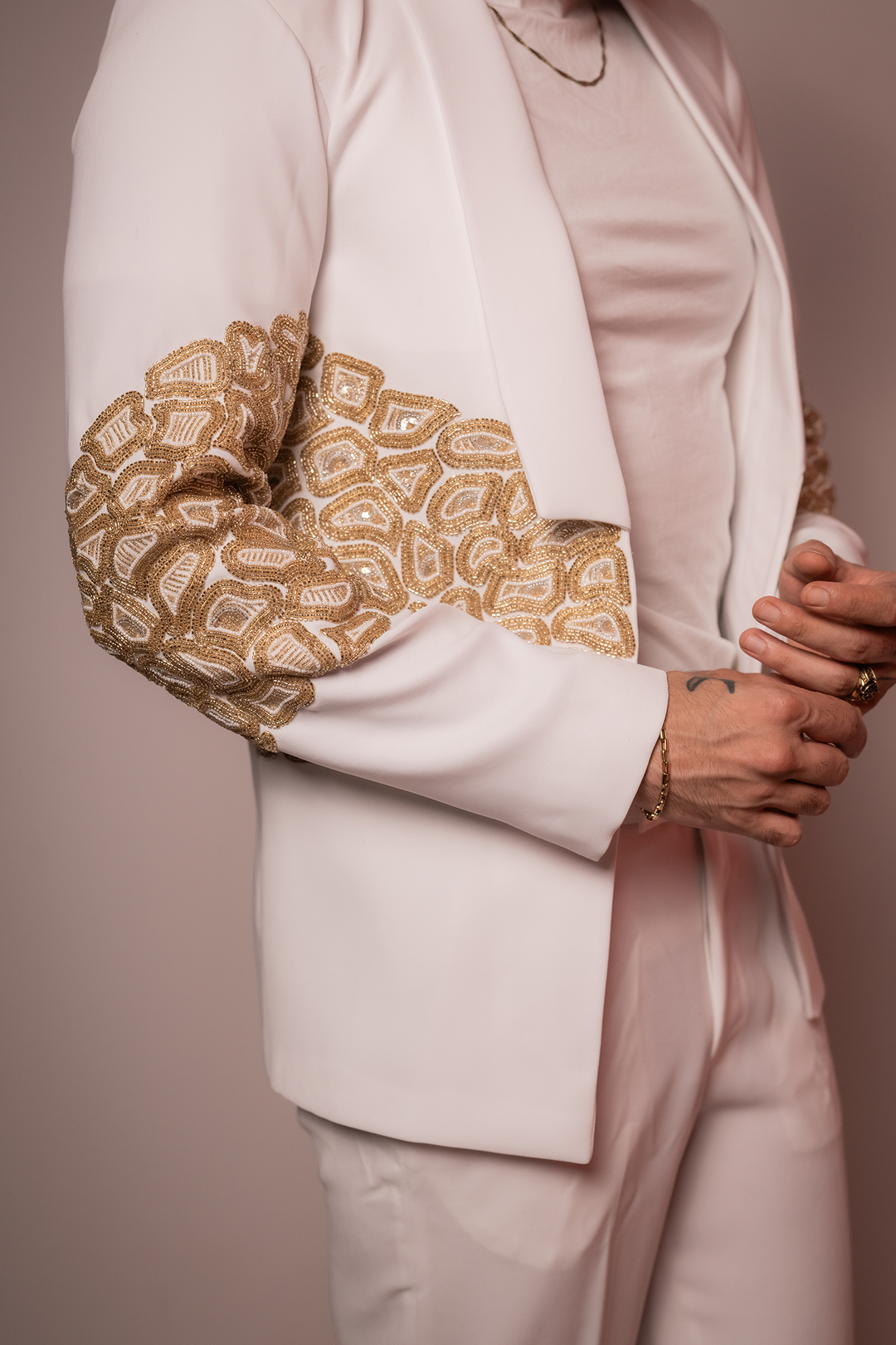 Ivory Loom — White Hand Embroidered Armani Fabric Shacket