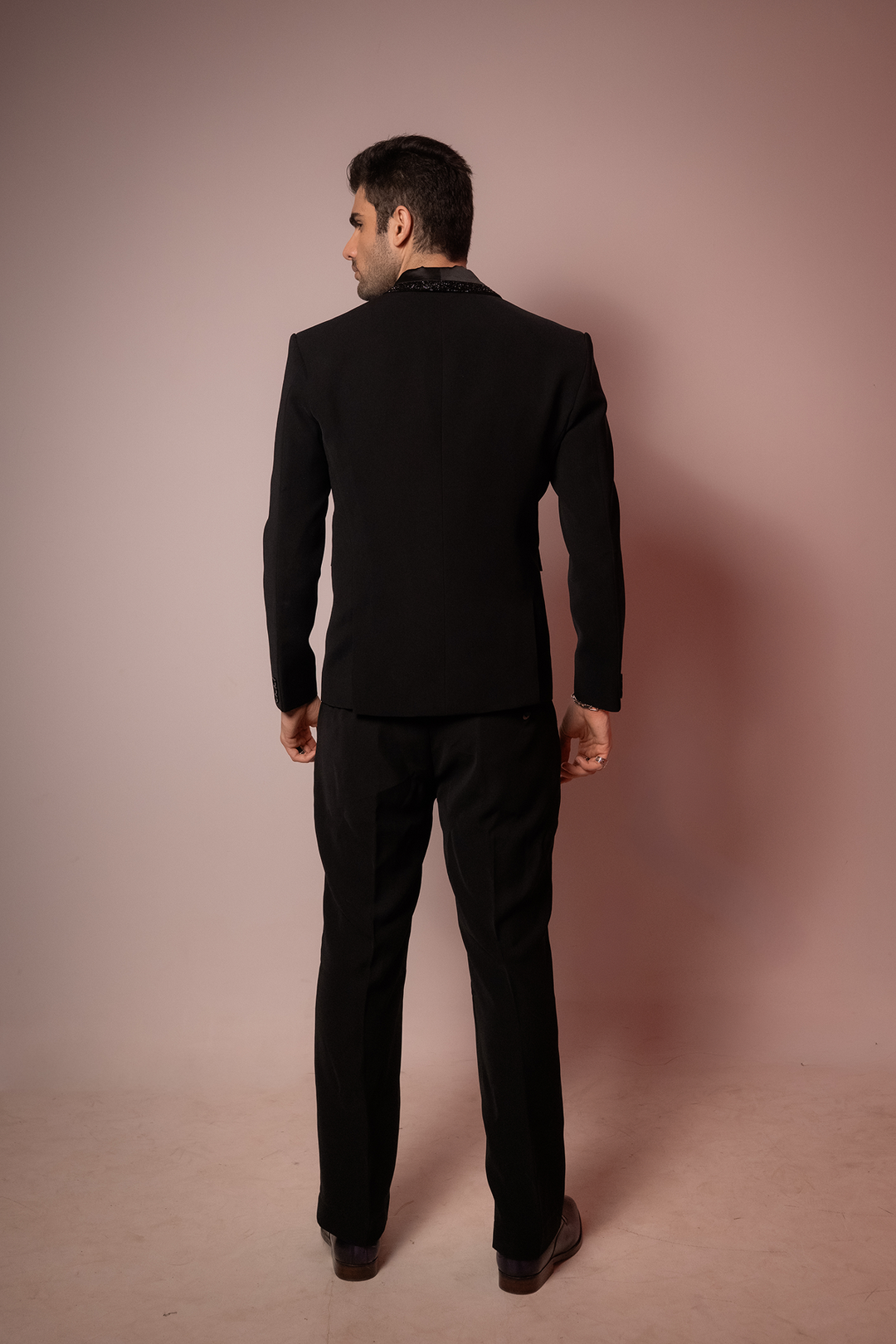 Shadow Luxe — Black Hand Embroidered Armani Fabric Blazer Set