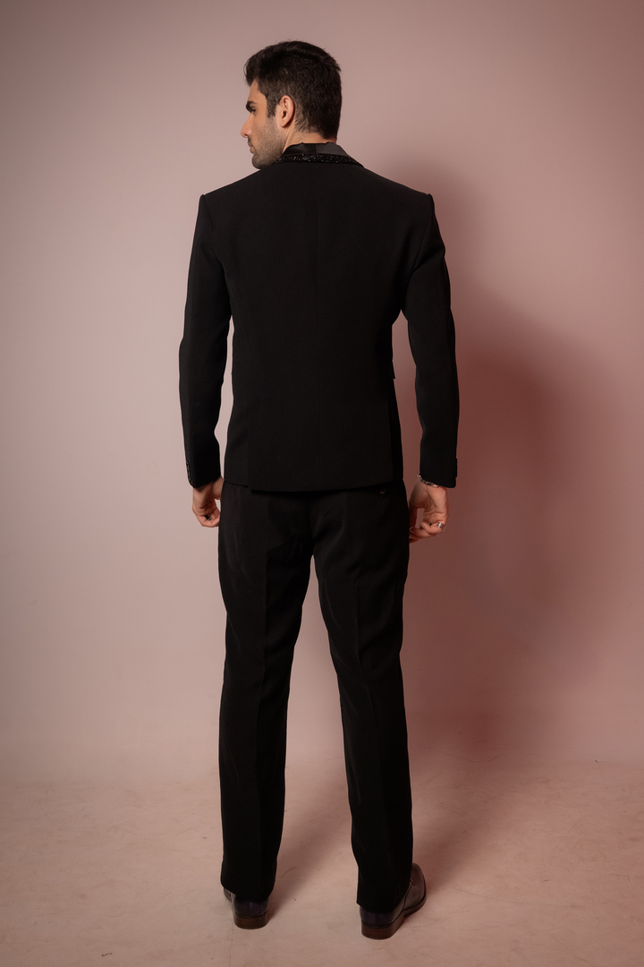 Shadow Luxe — Black Hand Embroidered Armani Fabric Blazer Set