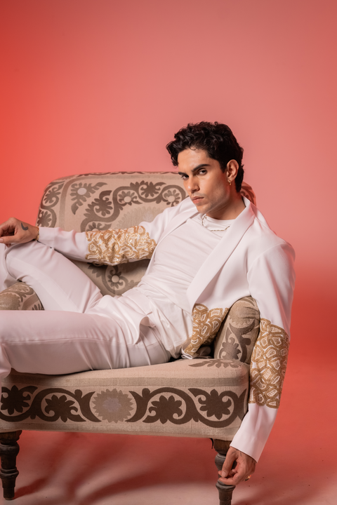 Ivory Loom — Ivory Hand Embroidered Armani Fabric Blazer