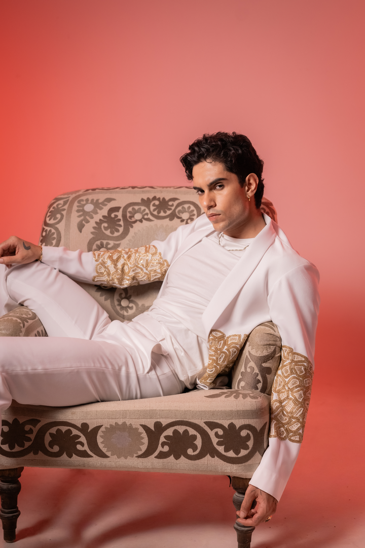 Ivory Loom — Ivory Hand Embroidered Armani Fabric Blazer