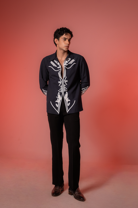 Botan — Midnight Blue Hand Embroidered 4-Way Stretch Shirt