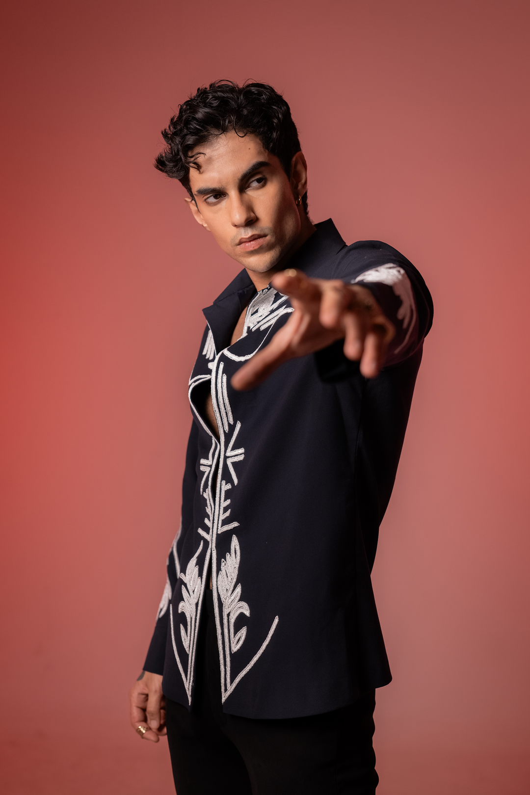Botan — Midnight Blue Hand Embroidered 4-Way Stretch Shirt