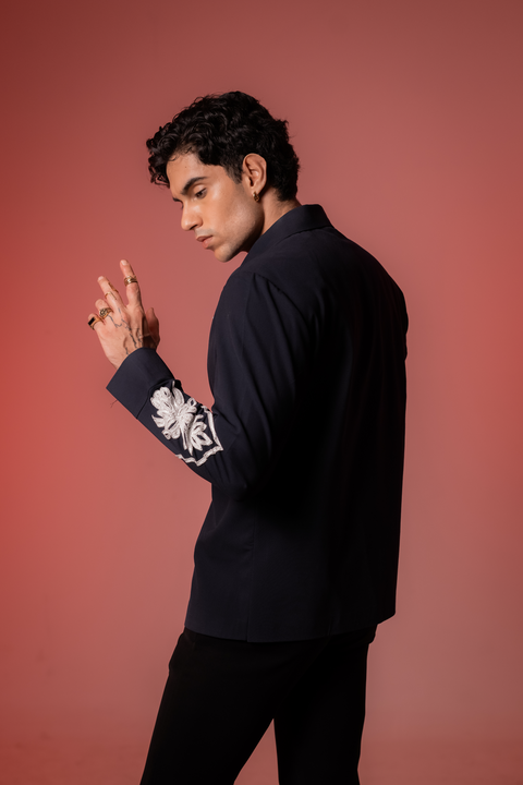 Botan — Midnight Blue Hand Embroidered 4-Way Stretch Shirt