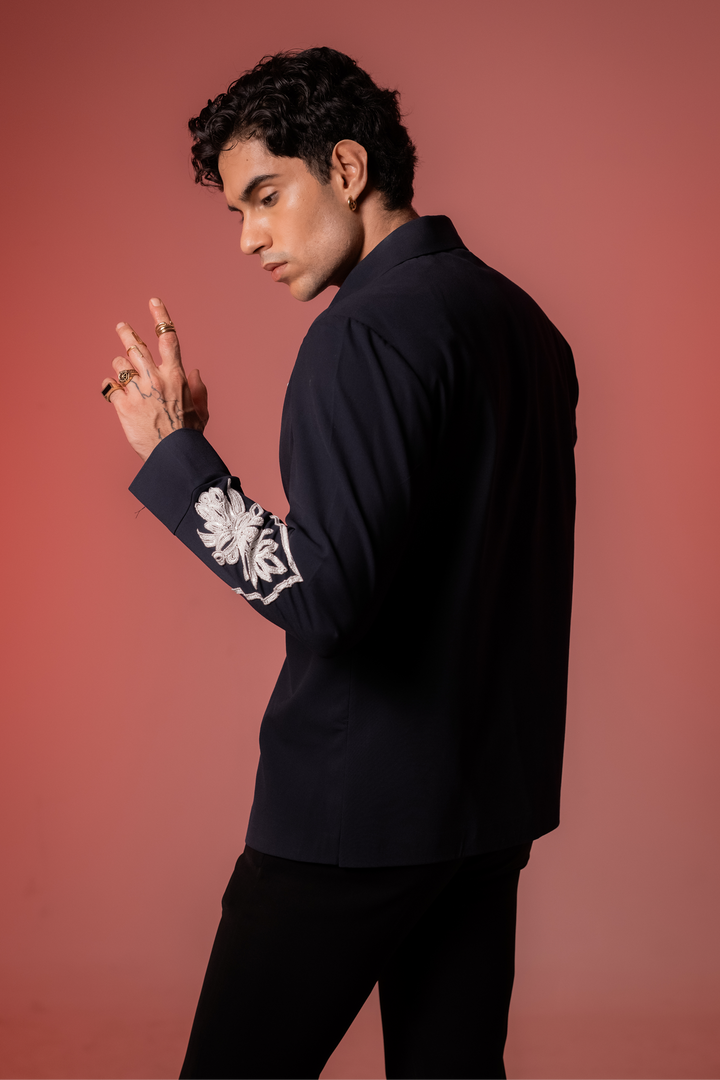 Botan — Midnight Blue Hand Embroidered 4-Way Stretch Shirt