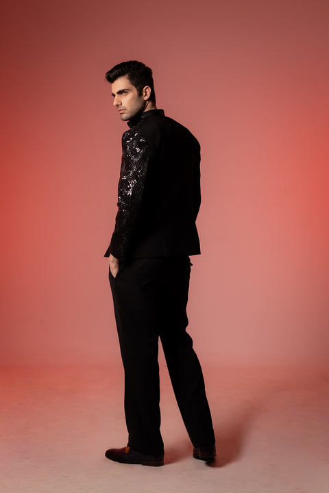 Glitz — Black Sequin Embroidered Armani Fabric Bling Blazer Set