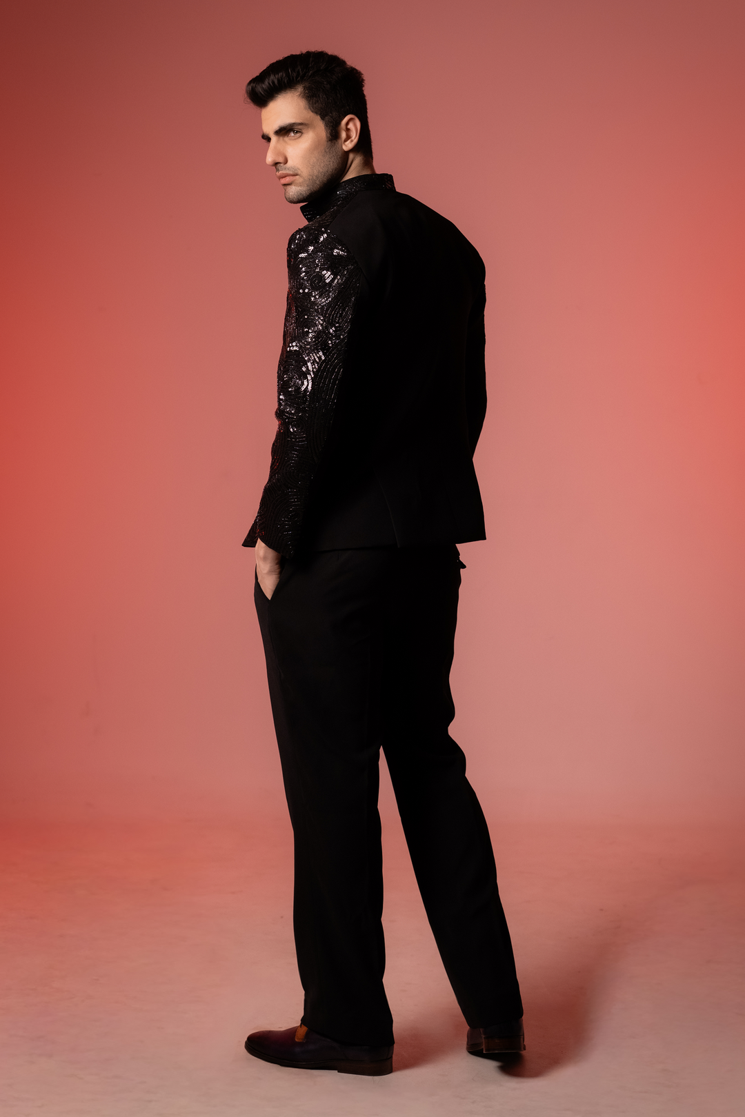 Glitz — Black Sequin Embroidered Armani Fabric Bling Blazer Set