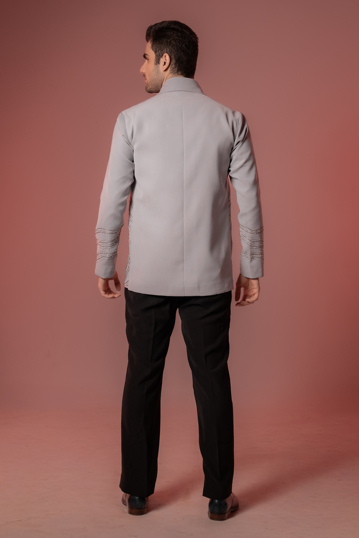 Echo Form — Grey Hand Embroidered Armani Fabric Shacket
