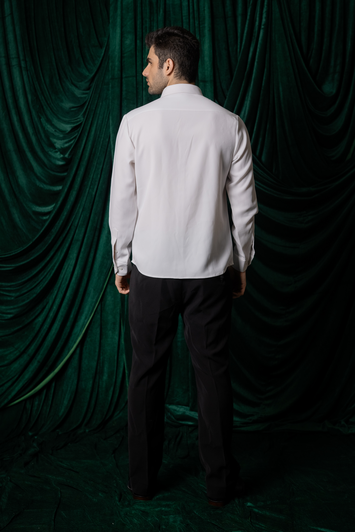 Meher — White Hand Embroidered Armani Fabric Shirt