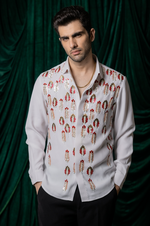 Meher — White Hand Embroidered Armani Fabric Shirt