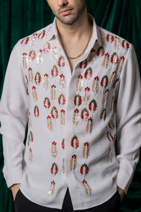Meher — White Hand Embroidered Armani Fabric Shirt