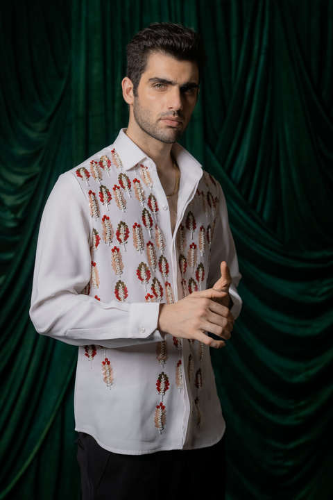 Meher β White Hand Embroidered Armani Fabric Shirt
