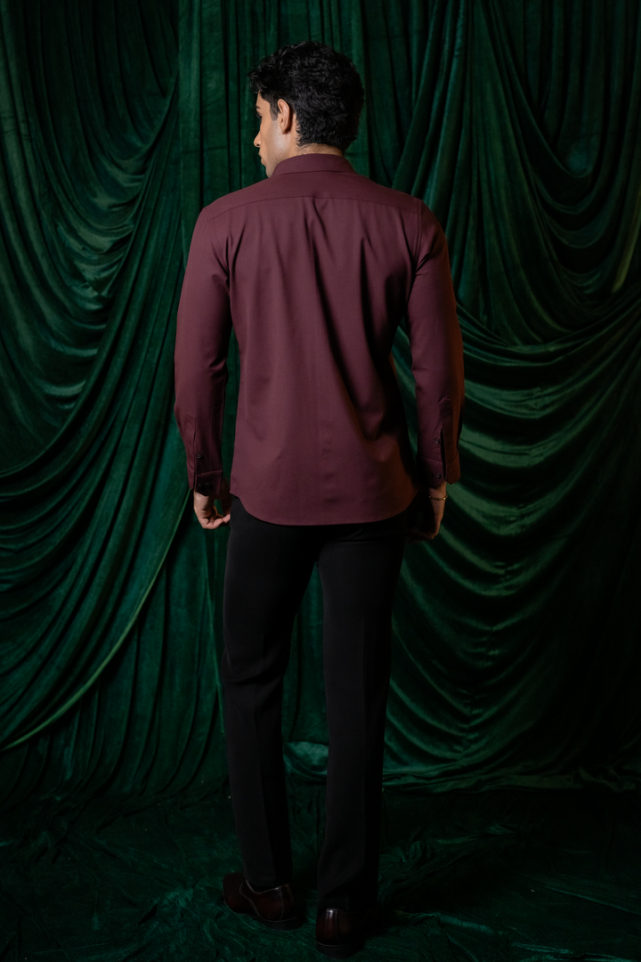 Regal Vine — Burgundy Hand Embroidered Armani Fabric Shirt