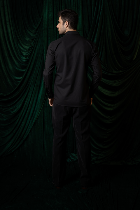 Zyra — Black Hand & Thread Embroidered 4-Way Stretch Shirt