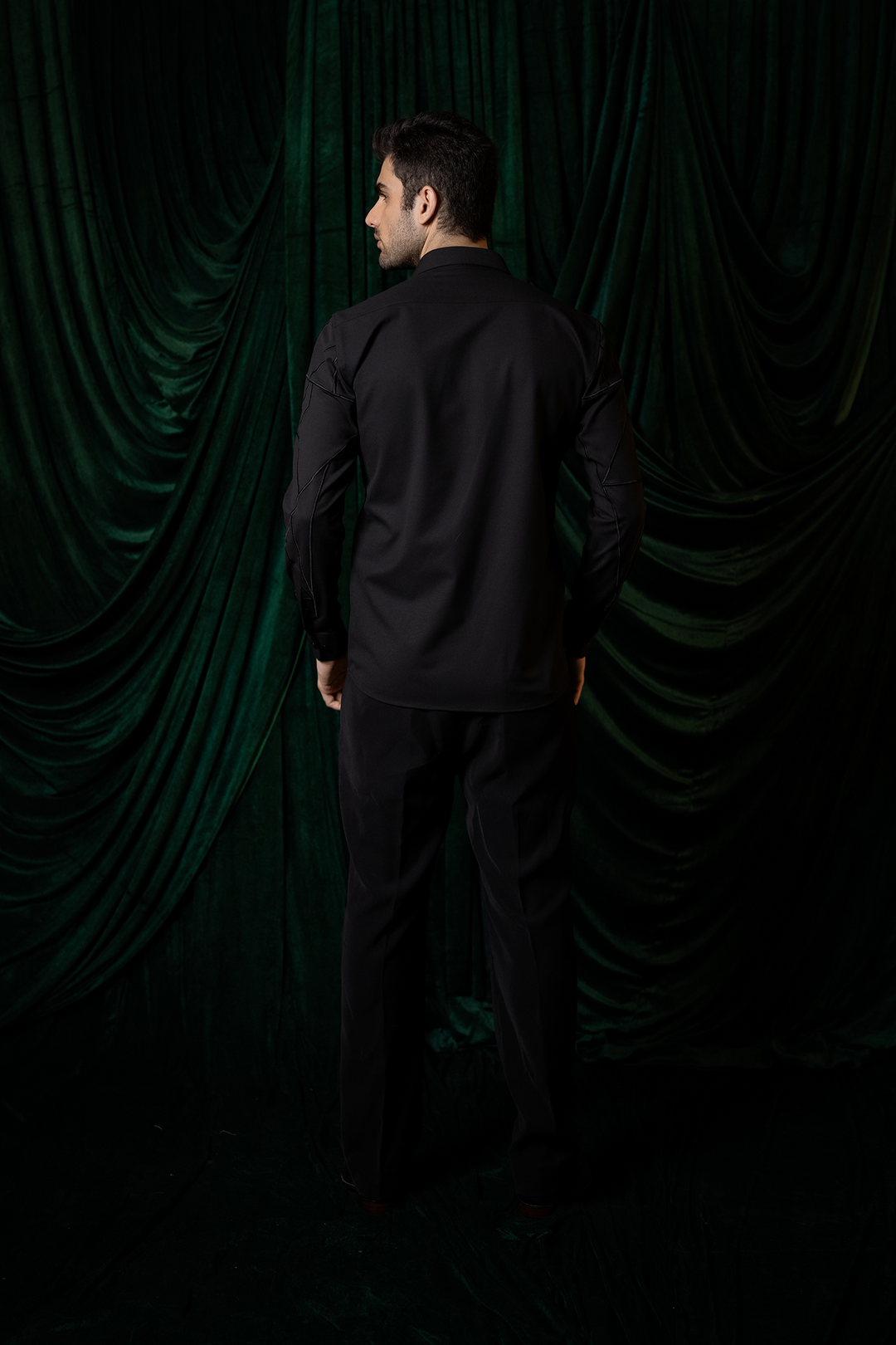 Zyra — Black Hand &amp; Thread Embroidered 4-Way Stretch Shirt