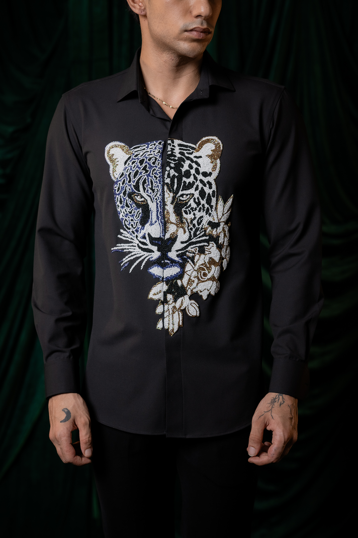 Strix — Black Hand Embroidered 4-Way Stretch Shirt