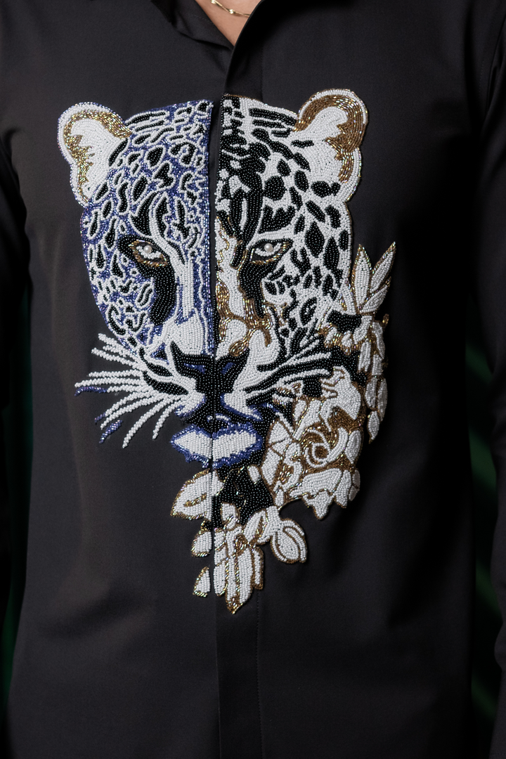 Strix — Black Hand Embroidered 4-Way Stretch Shirt