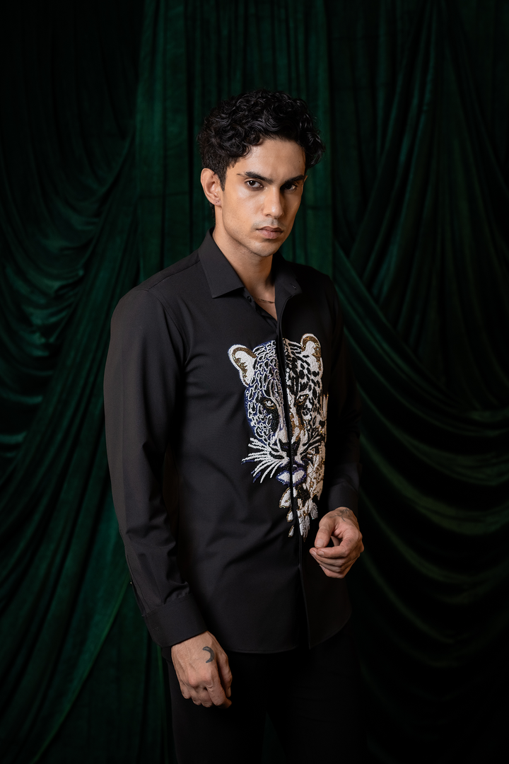 Strix — Black Hand Embroidered 4-Way Stretch Shirt