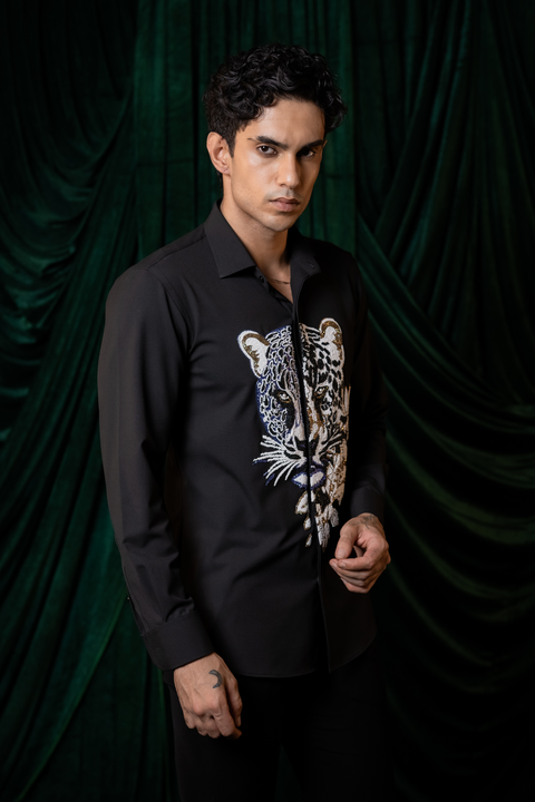 Strix — Black Hand Embroidered 4-Way Stretch Shirt