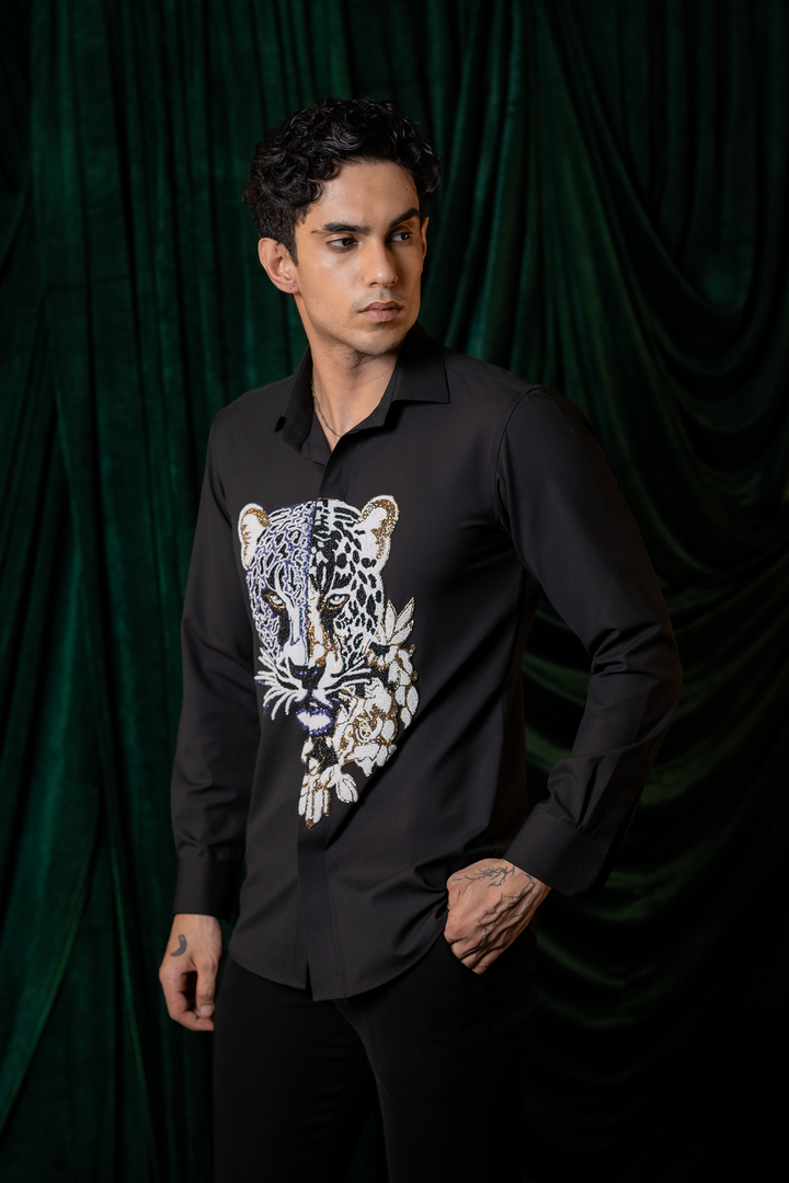 Strix — Black Hand Embroidered 4-Way Stretch Shirt