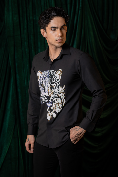 Strix — Black Hand Embroidered 4-Way Stretch Shirt