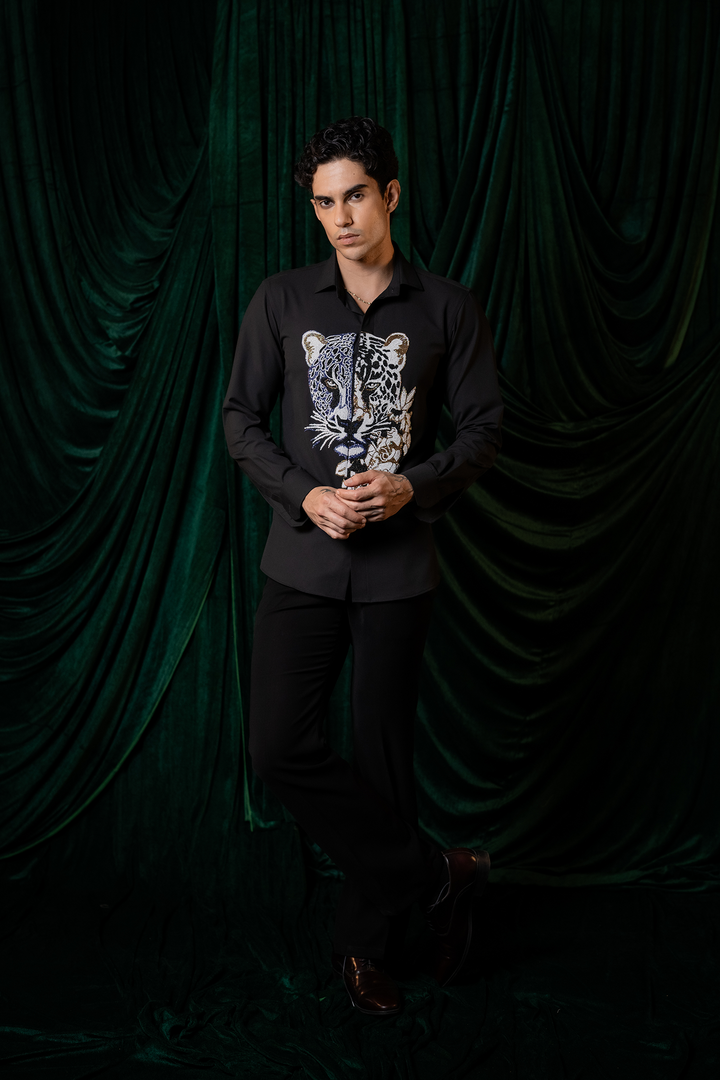 Strix — Black Hand Embroidered 4-Way Stretch Shirt