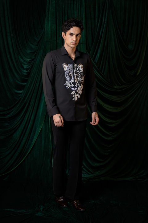 Strix — Black Hand Embroidered 4-Way Stretch Shirt