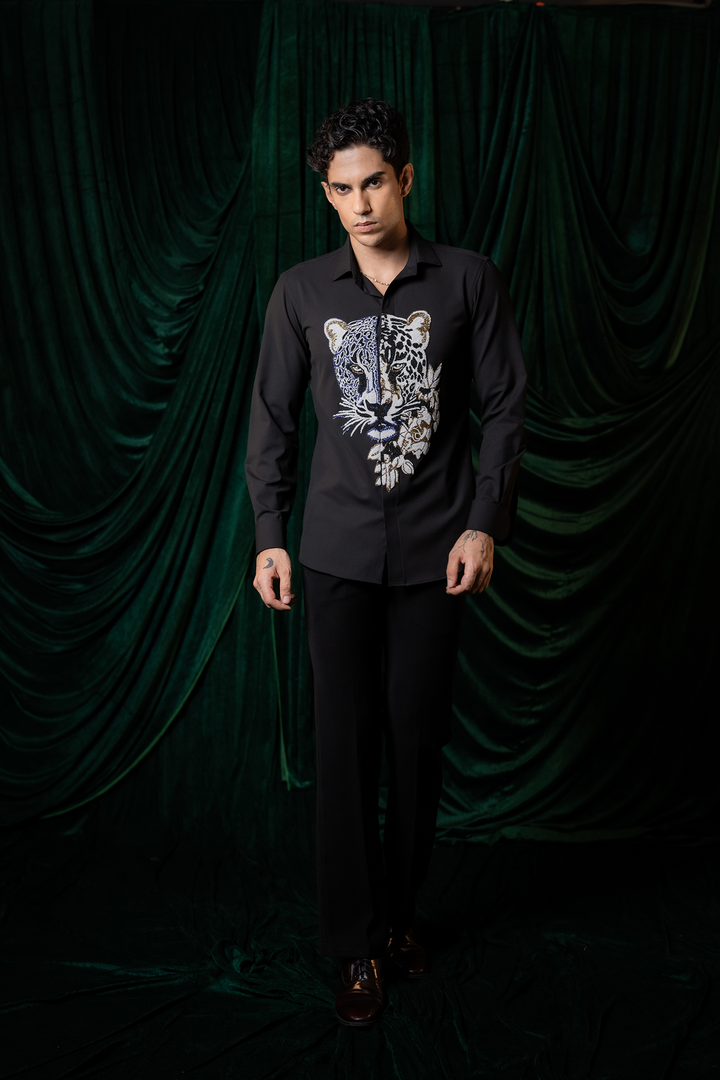 Strix — Black Hand Embroidered 4-Way Stretch Shirt