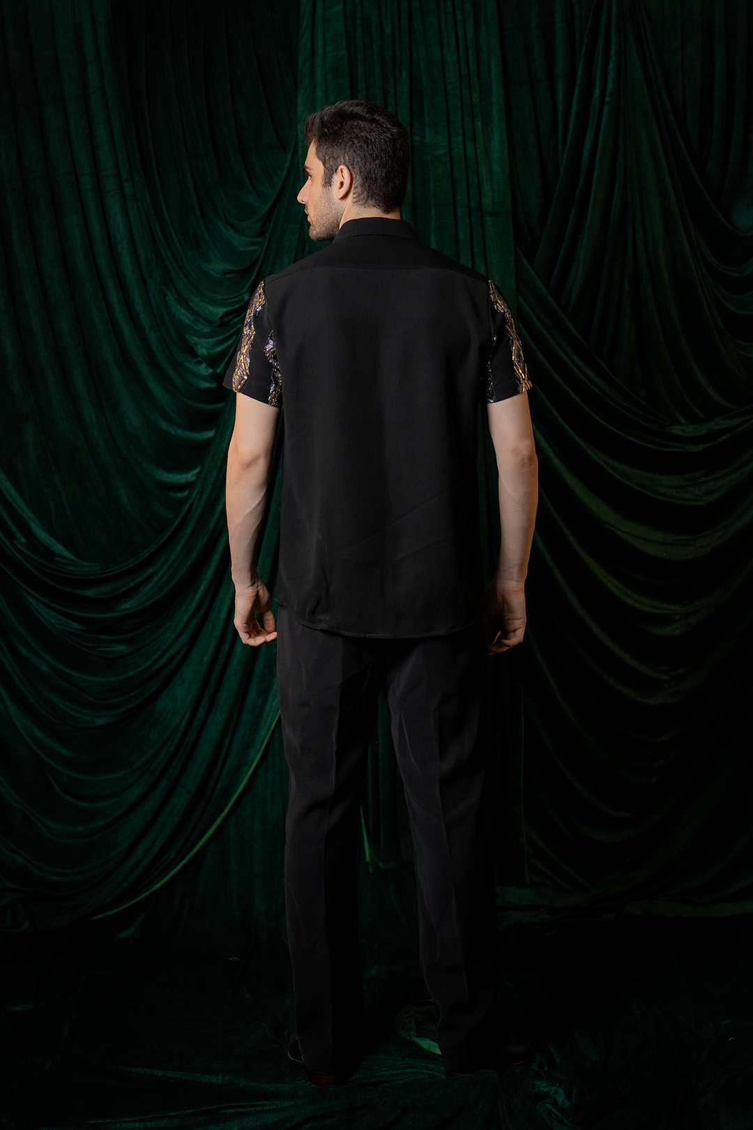 Kairo — Black Hand Embroidered Armani Fabric Shirt