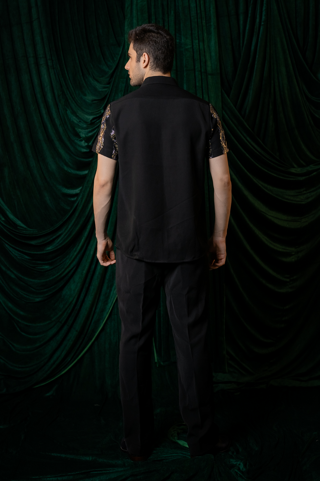 Kairo — Black Hand Embroidered Armani Fabric Shirt