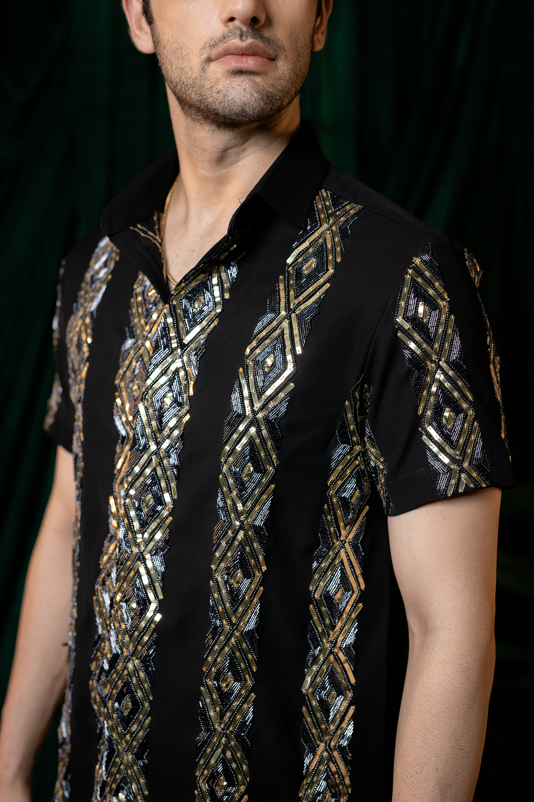 Kairo — Black Hand Embroidered Armani Fabric Shirt