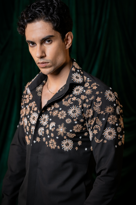 Orbit — Black Hand Embroidered Armani Fabric Shirt