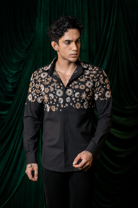 Orbit — Black Hand Embroidered Armani Fabric Shirt