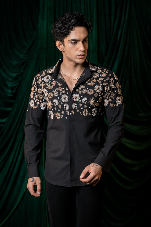 Orbit — Black Hand Embroidered Armani Fabric Shirt