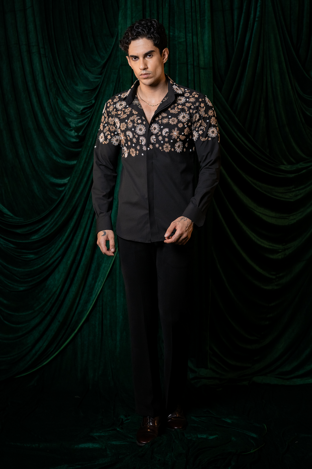 Orbit — Black Hand Embroidered Armani Fabric Shirt
