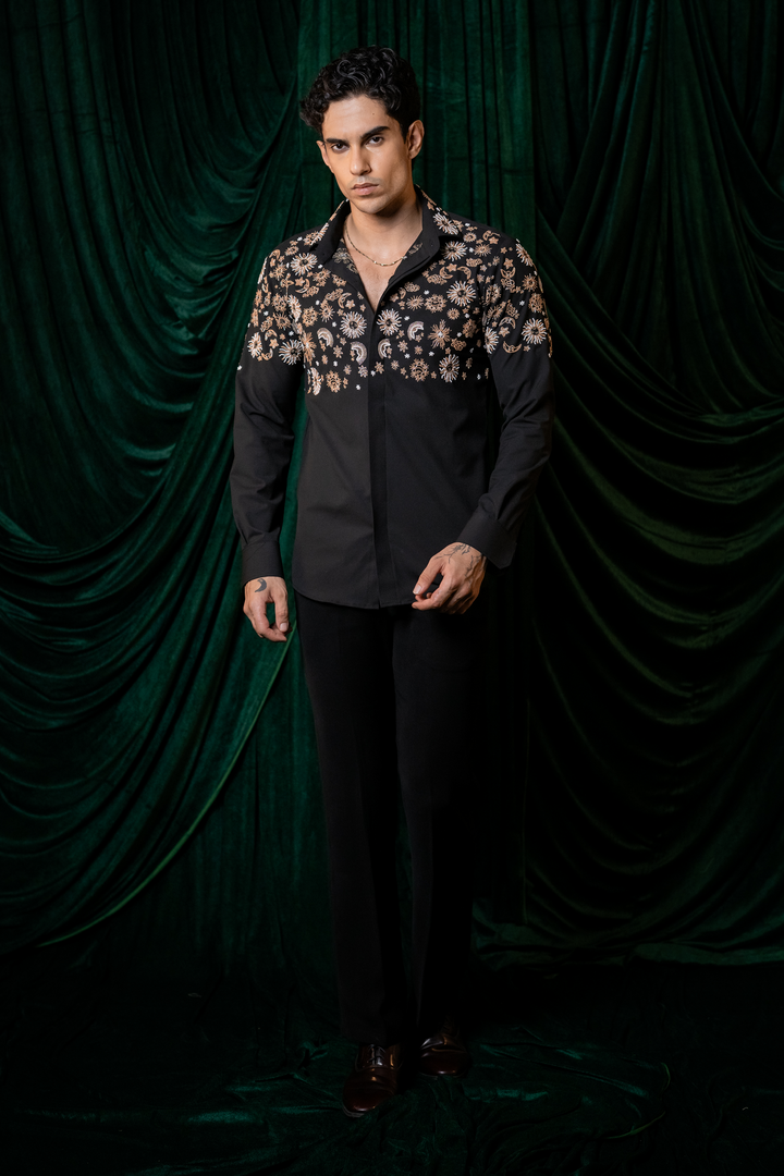 Orbit — Black Hand Embroidered Armani Fabric Shirt