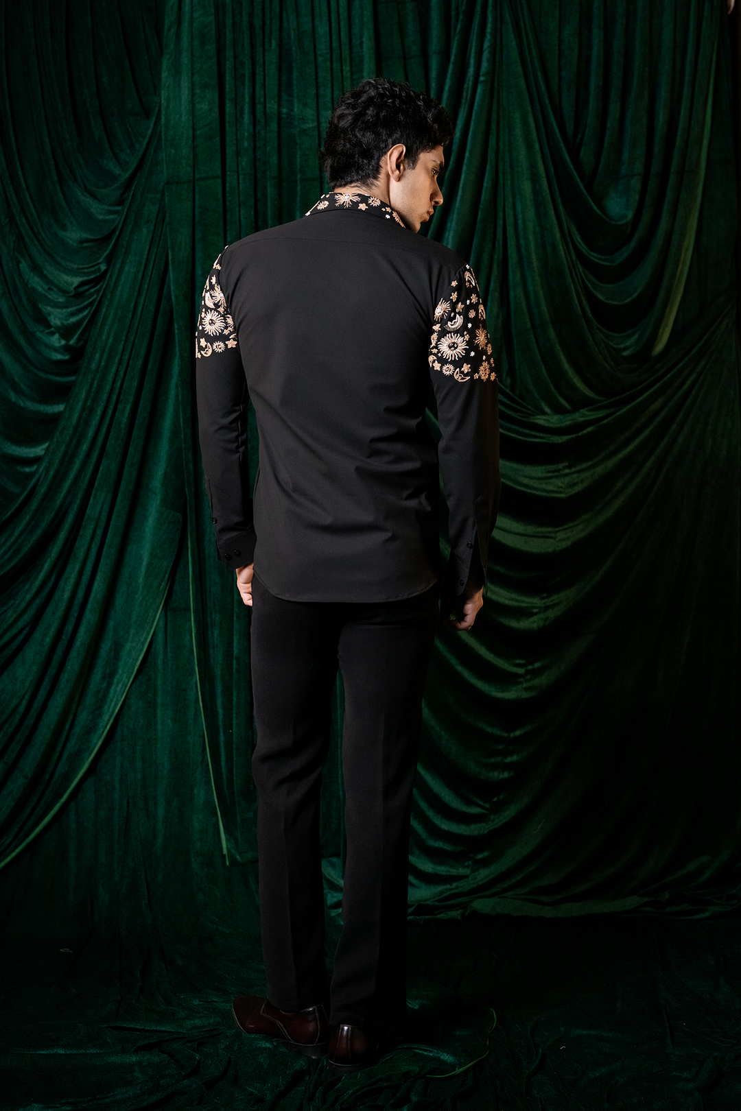 Orbit — Black Hand Embroidered Armani Fabric Shirt