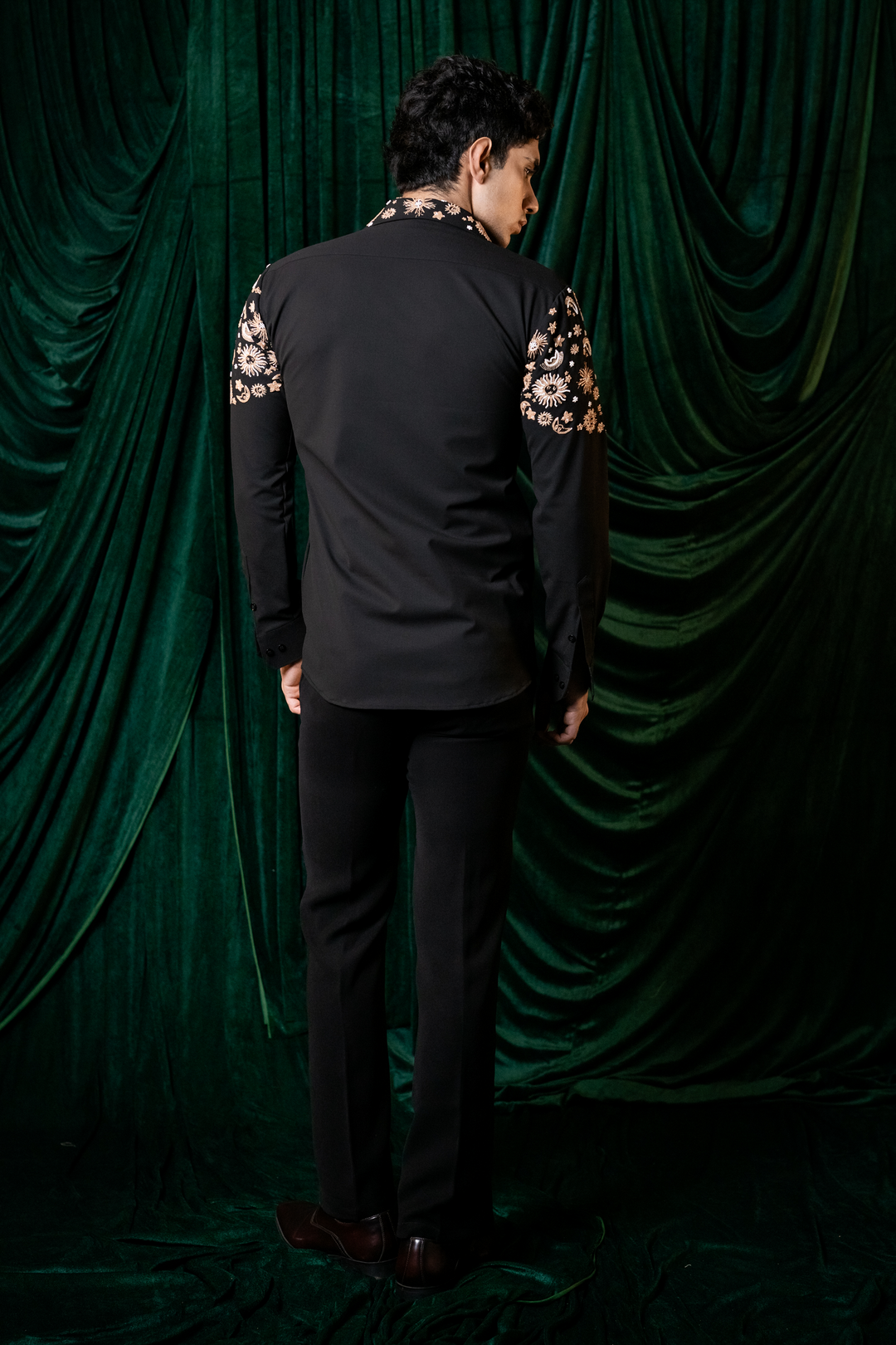 Orbit — Black Hand Embroidered Armani Fabric Shirt