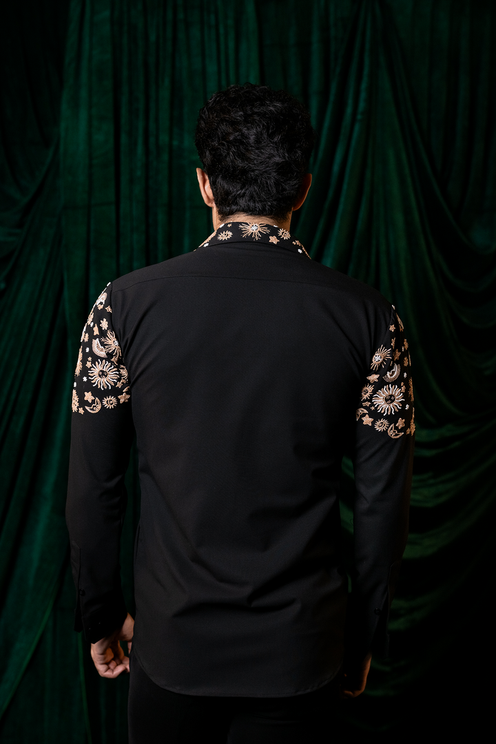 Orbit — Black Hand Embroidered Armani Fabric Shirt