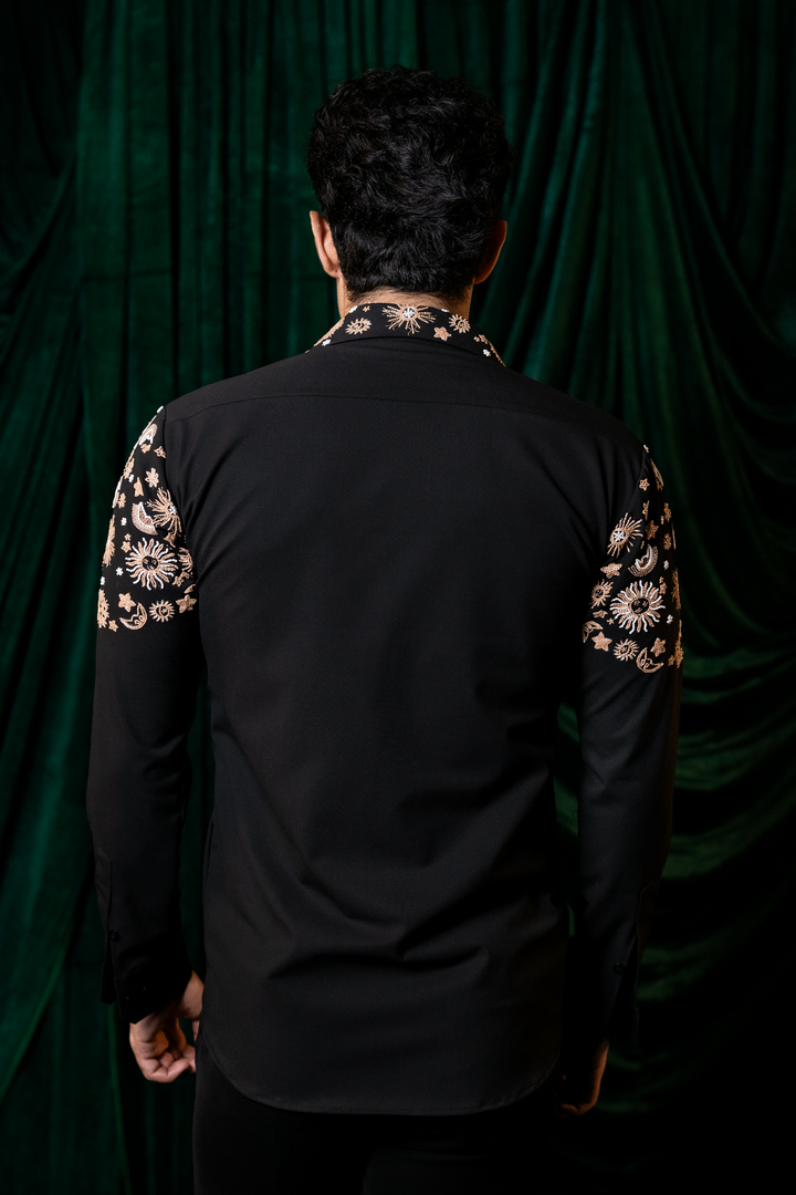 Orbit — Black Hand Embroidered Armani Fabric Shirt