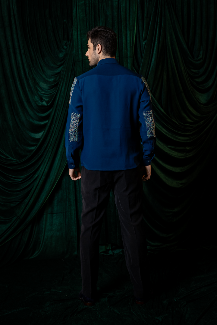 Mosaic — Teal Hand Embroidered Premium Shirt