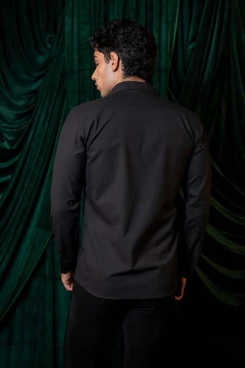 Regal — Black Hand Embroidered Premium 4-Way Stretch Shirt