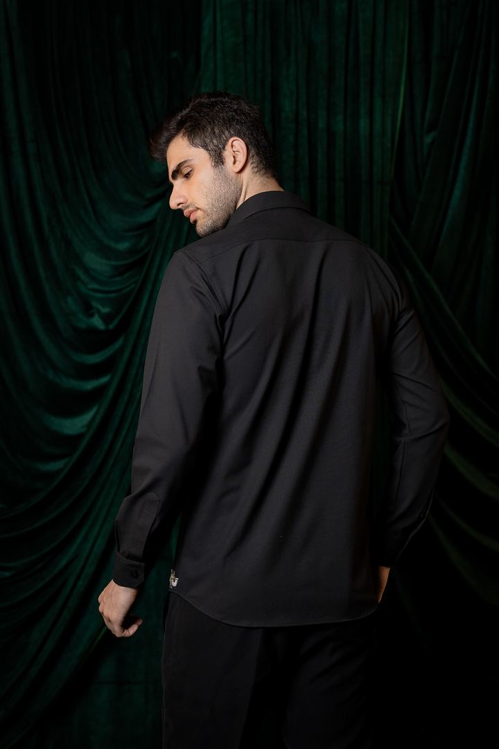 Onyx — Black 4-Way Stretch Wave Shacket Set