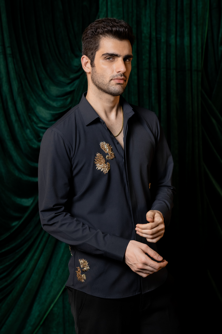 Embers — Navy Thread Embroidered 4-Way Stretch Shirt
