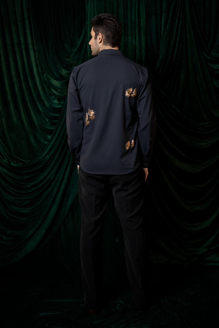 Embers — Navy Thread Embroidered 4-Way Stretch Shirt