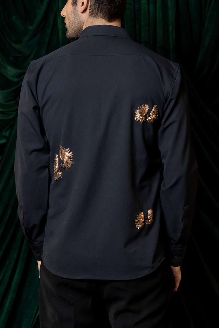 Embers — Navy Thread Embroidered 4-Way Stretch Shirt