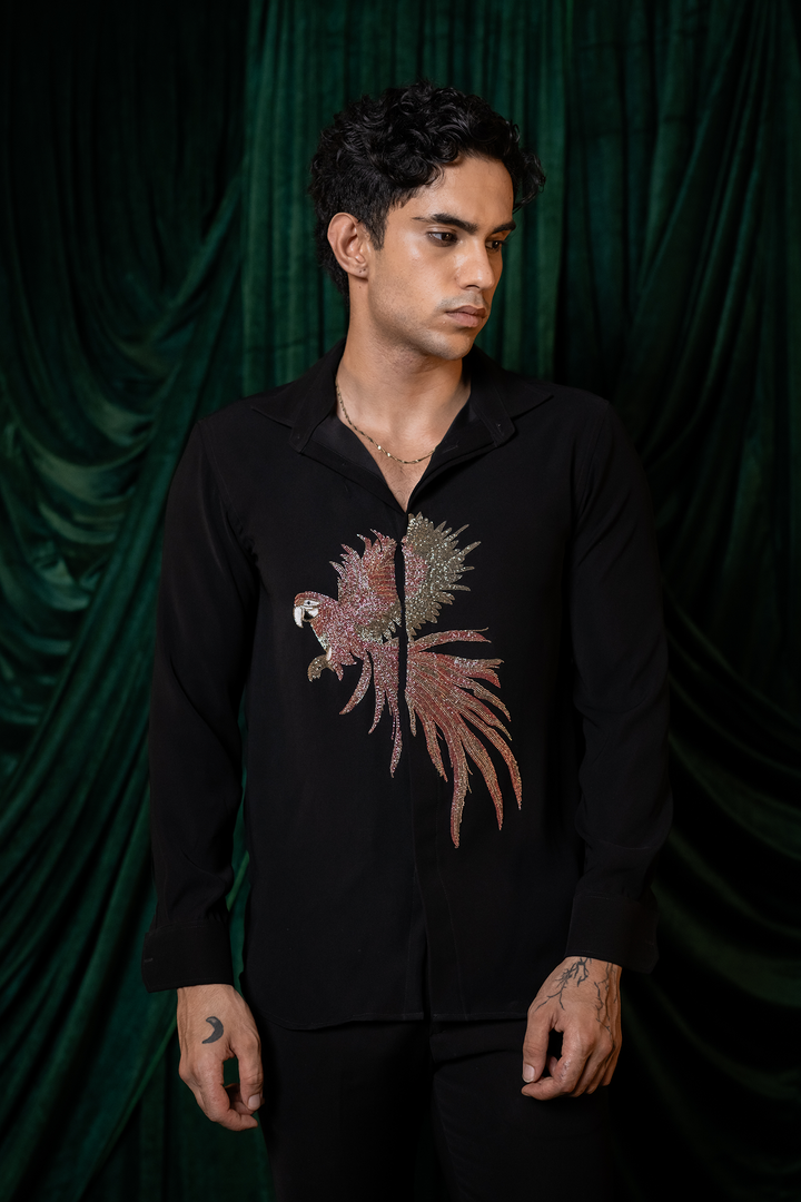 Velour — Black Hand Embroidered Armani Fabric Shirt