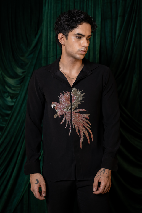 Marquee — Black Hand Embroidered Armani Fabric Shirt